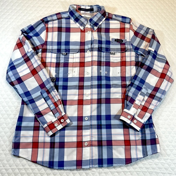 Columbia Other - Columbia Super Bahama PFG Button Up. Large. Red, Blue & White Plaid. NWOT.